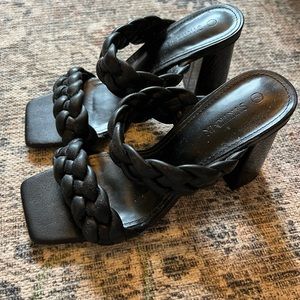 Black Braided Chunky Heels Size 7